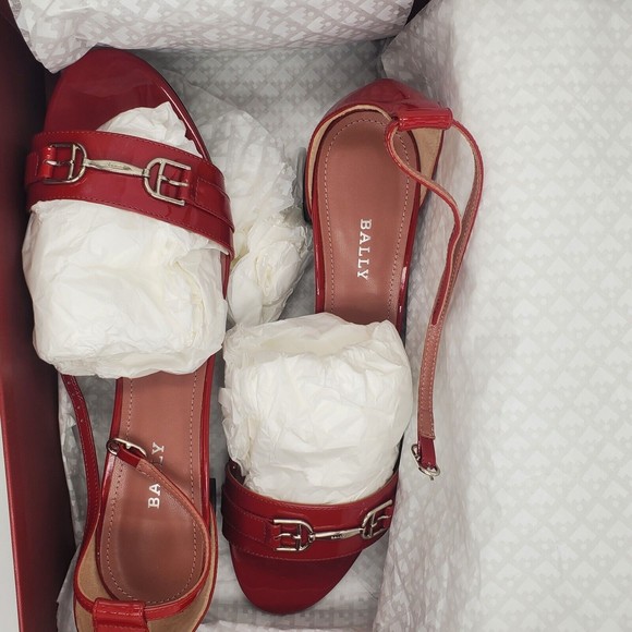 bally cloto calf patent leather women shoes sandals lipstick bnwt - Picture 5 of 12